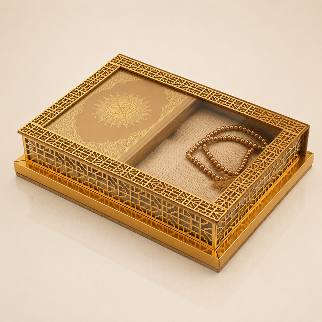 20x27 Cm Kadife Cam Seccade Kuranı-Kerim Tesbih Kutusu