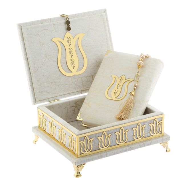 18x21 Cm Mermer Desen Hediyelik Kuran-ı Kerim Tesbih Seti