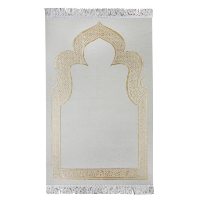 Hilalli Mihrap Desenli Lüks Saçaklı Şönil Seccade