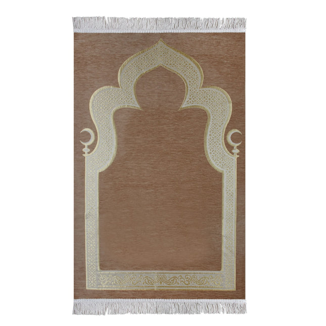 Hilalli Mihrap Desenli Lüks Saçaklı Şönil Seccade