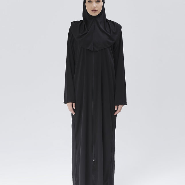 Fermuarlı Denye Kapuşonlu Namaz Elbisesi