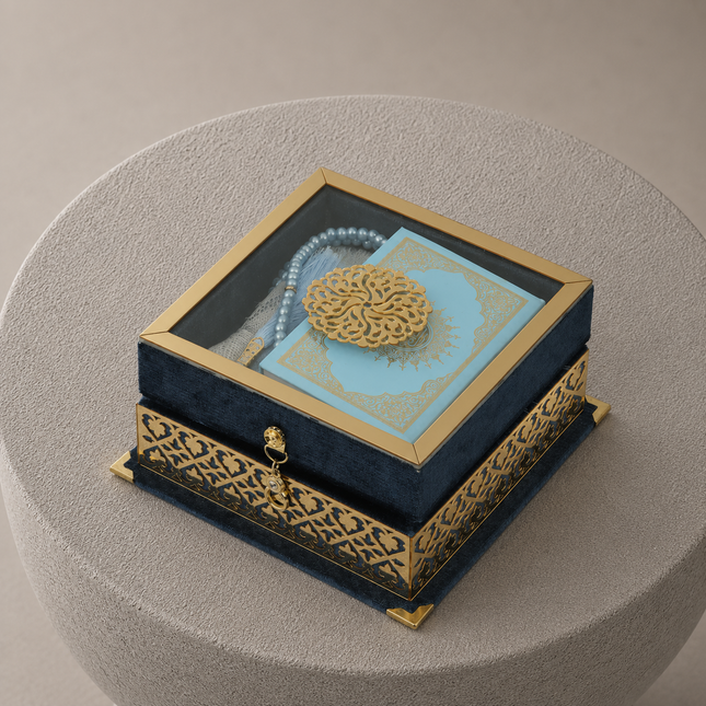 17x17x8 Cm Camlı Seccade Kuran-ı Kerim Tesbih Kutusu