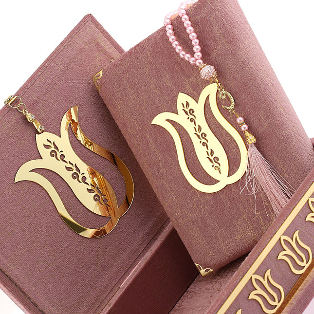 18x21 Cm Mermer Desen Hediyelik Kuran-ı Kerim Tesbih Seti