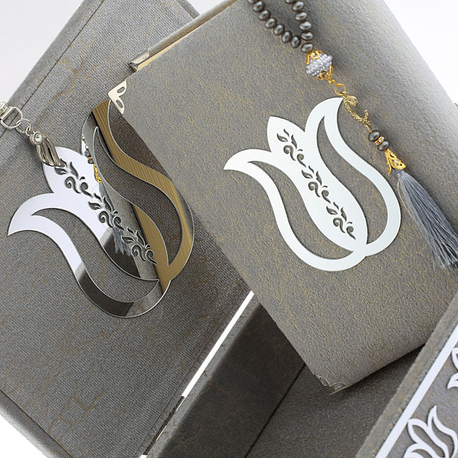 18x21 Cm Mermer Desen Hediyelik Kuran-ı Kerim Tesbih Seti