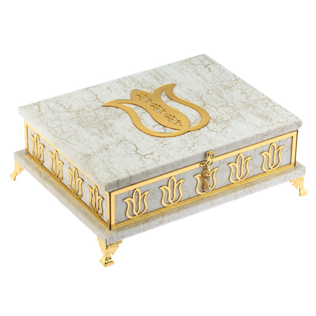 20x25 Cm Mermer Desen Hediyelik Kuran-ı Kerim Tesbih Seti