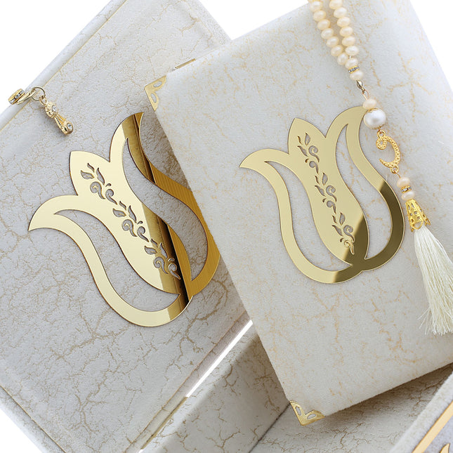 18x21 Cm Mermer Desen Hediyelik Kuran-ı Kerim Tesbih Seti