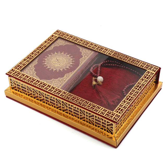 20x27 Cm Kadife Cam Seccade Kuranı-Kerim Tesbih Kutusu