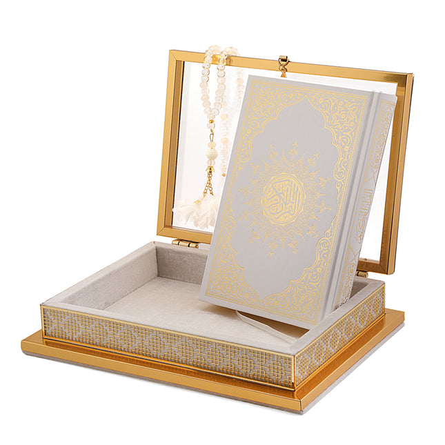 31x24x7 Cm Dantel Camlı Kadife Kuran-i Kerim Tesbih Kutusu