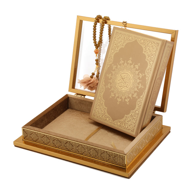 31x24x7 Cm Dantel Camlı Kadife Kuran-i Kerim Tesbih Kutusu