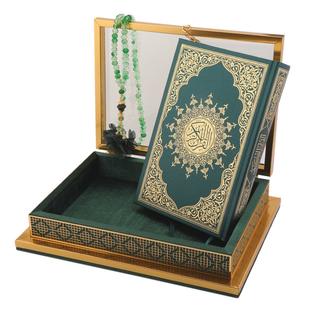 31x24x7 Cm Dantel Camlı Kadife Kuran-i Kerim Tesbih Kutusu