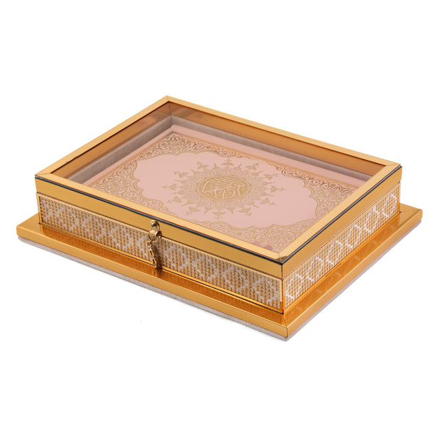 31x24x7 Cm Dantel Camlı Kadife Kuran-i Kerim Tesbih Kutusu