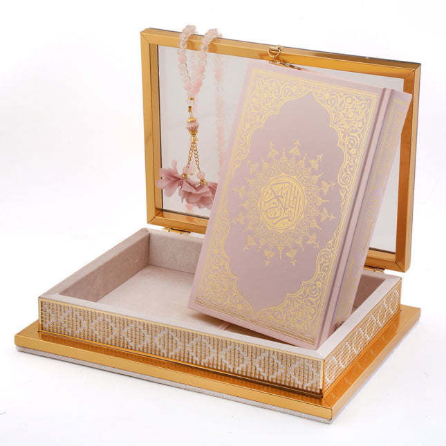 31x24x7 Cm Dantel Camlı Kadife Kuran-i Kerim Tesbih Kutusu