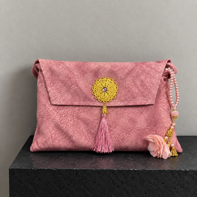(20x30 cm) Orta Boy Kadife Kur'an-ı Kerim Çantası ve Tesbihli Muhafaza Seti