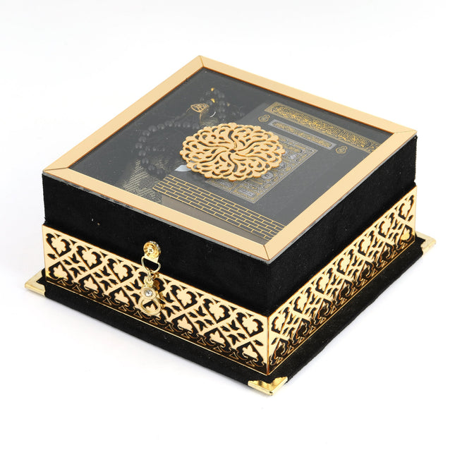 17x17x8 Cm Camlı Seccade Kuran-ı Kerim Tesbih Kutusu