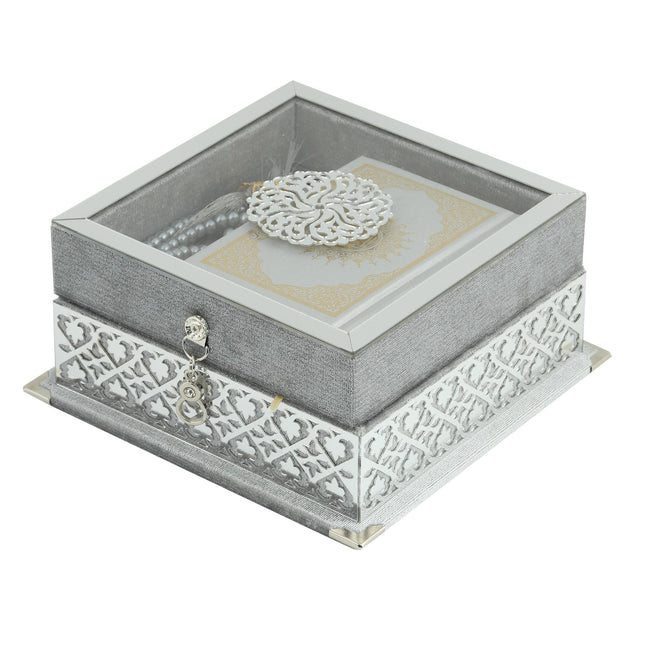 17x17x8 Cm Camlı Seccade Kuran-ı Kerim Tesbih Kutusu