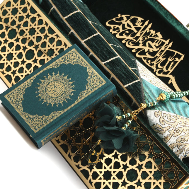 38x11x15 Cm Kadife Kaplı Seccade Kuran-ı Kerim Tesbih Kutusu