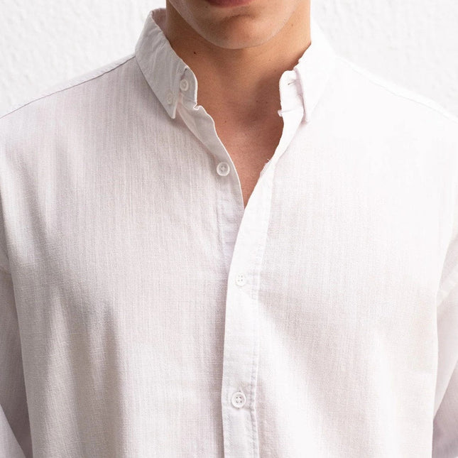 Uzun Kollu Rahat Keten Gömlek