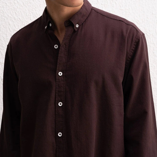 Uzun Kollu Rahat Keten Gömlek