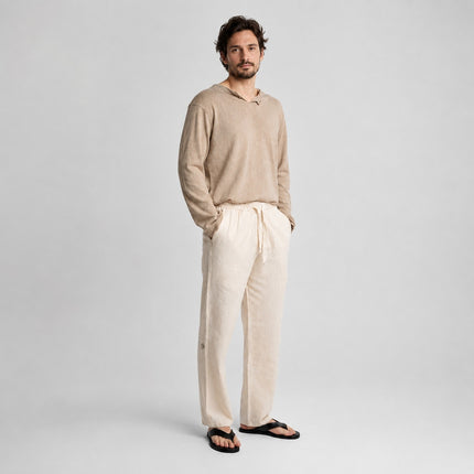 Nakışlı Keten Linen Pantolon [Bej]
