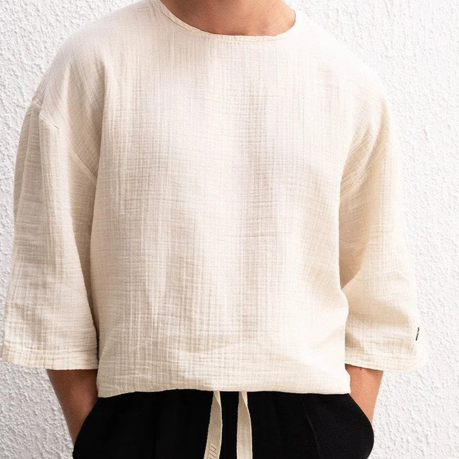 Yarım Kol Viskon Keten Tişört