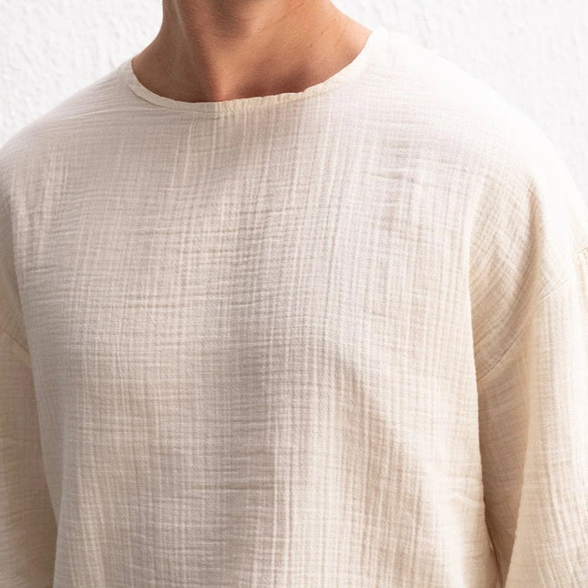 Yarım Kol Viskon Keten Tişört