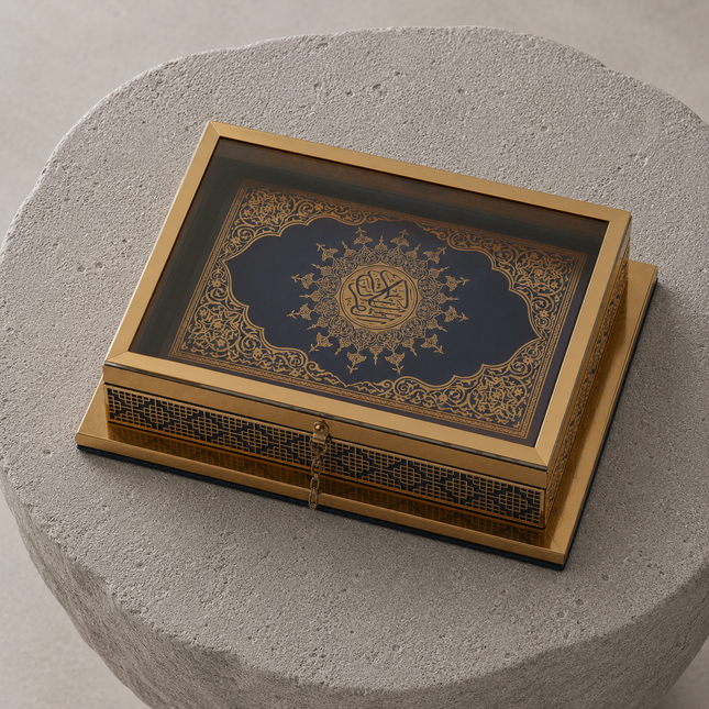 31x24x7 Cm Dantel Camlı Kadife Kuran-i Kerim Tesbih Kutusu