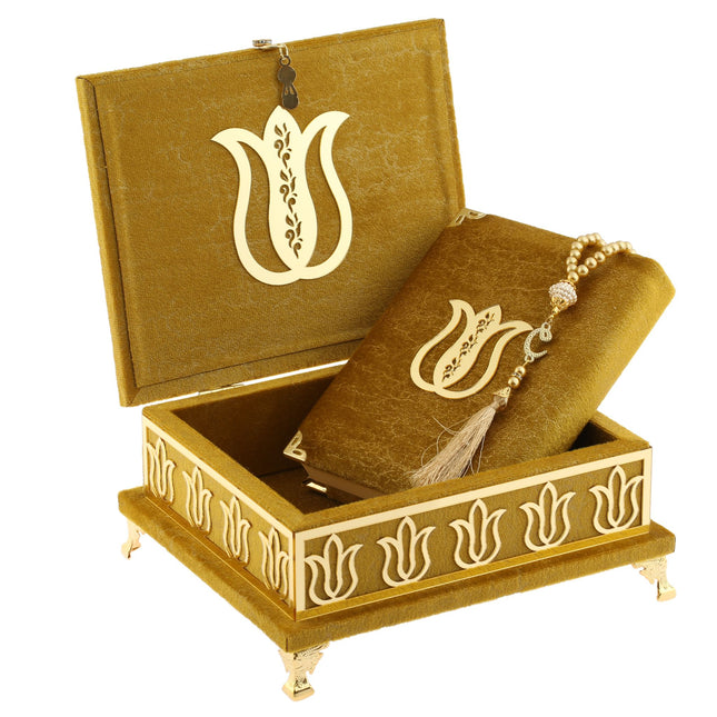 18x21 Cm Mermer Desen Hediyelik Kuran-ı Kerim Tesbih Seti