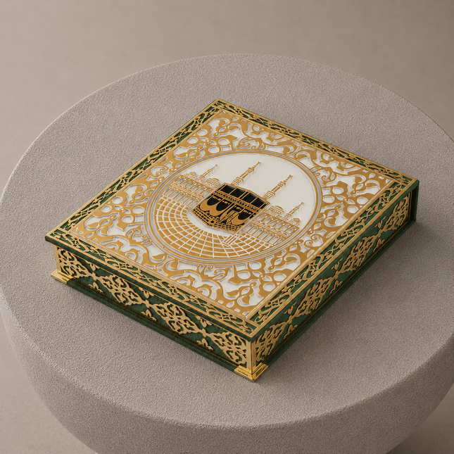 Kabe Ayrıntılı Gold Pleksili Kuran-ı Kerim Tesbih Kutusu