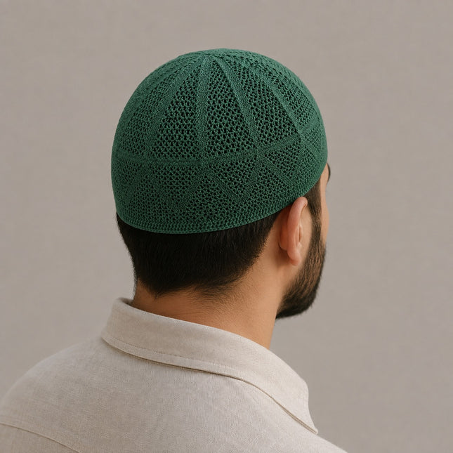Ensar Dantelli Namaz Takkesi (Yeşil) 12 Adet