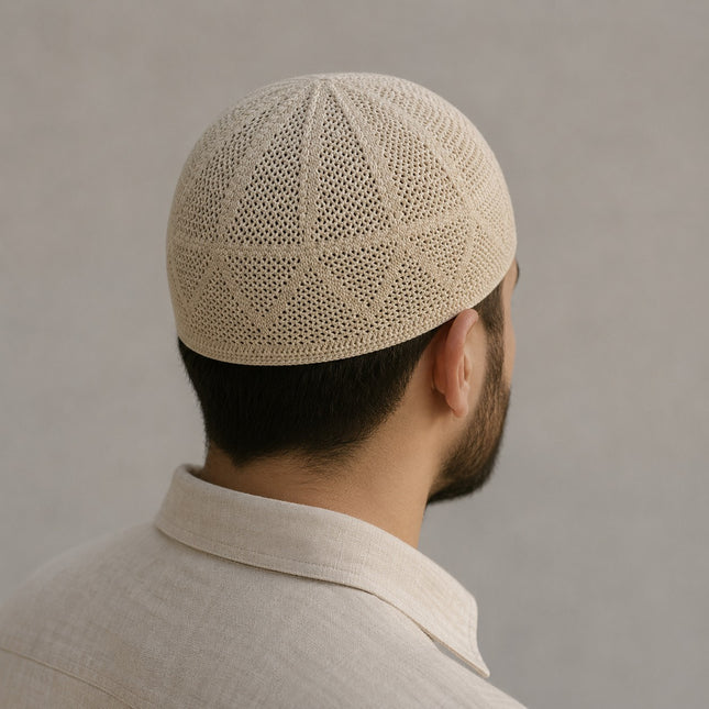 Ensar Dantelli Namaz Takkesi (Krem) 12 Adet