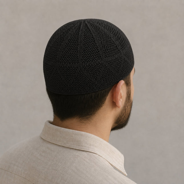Ensar Dantelli Namaz Takkesi (Siyah)