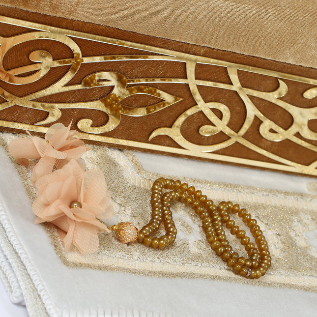 Kadife Pleksi Sandıklı Lüks Seccade Tesbih Seti