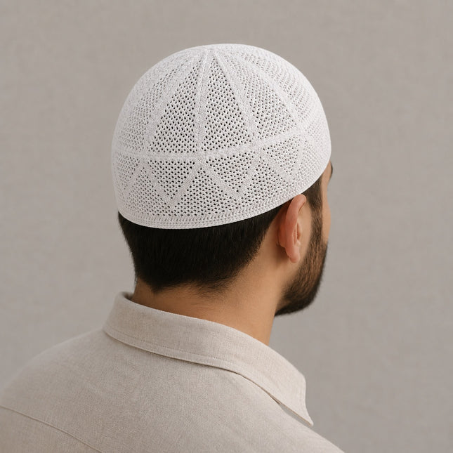 Ensar Dantelli Namaz Takkesi (Beyaz)
