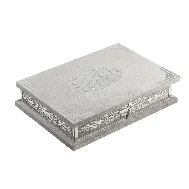 21x30 Cm Pleksili Kadife Kaplı Kuran-ı Kerim Kutusu