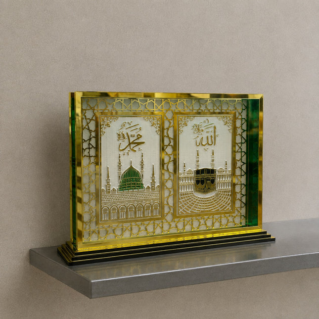 21x30 Cm Kâbe ve Ravza-i Mutahhara Şeffaf İkili Masaüstü Biblo