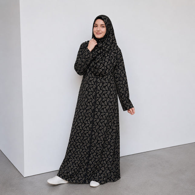 Fermuarlı ve Desenli Pratik Namaz Elbisesi (Standart Beden)