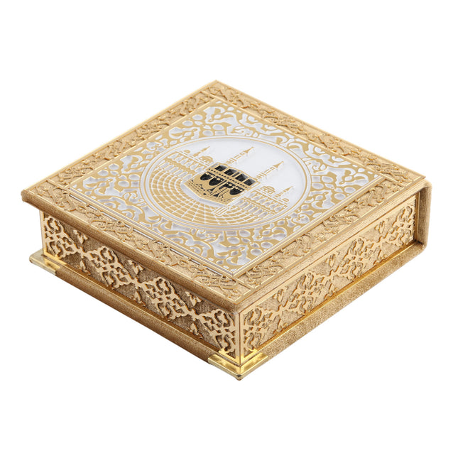 16x16 Cm Kabe Ayrıntılı Gold Pleksili Kuran-ı Kerim Tesbih Kutusu