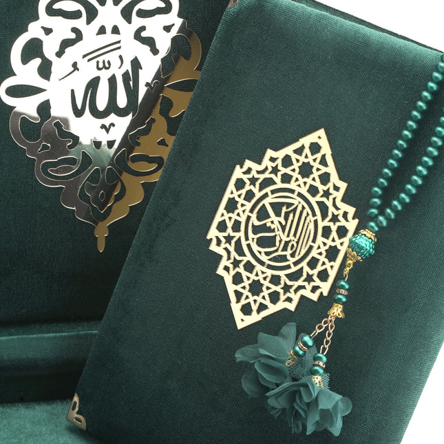 21x27 Cm Kadife Kaplı Plaket Kuran-ı Kerim Tesbih Kutusu