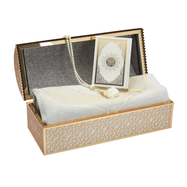 37x15x16 Cm Hediyelik Seccade Kuran-ı Kerim Tesbih Sandık Set
