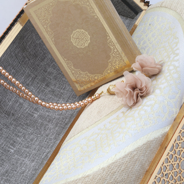 37x15x16 Cm Hediyelik Seccade Kuran-ı Kerim Tesbih Sandık Set