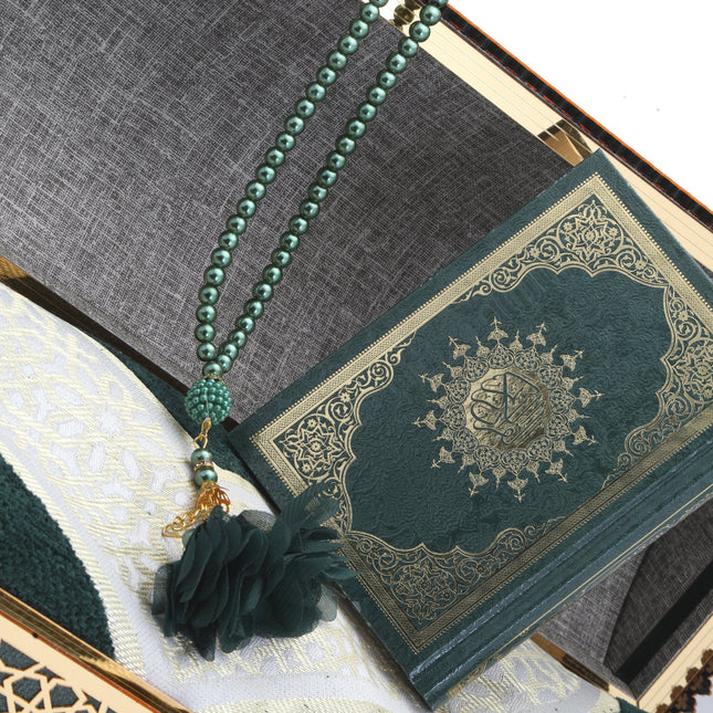 37x15x16 Cm Hediyelik Seccade Kuran-ı Kerim Tesbih Sandık Set