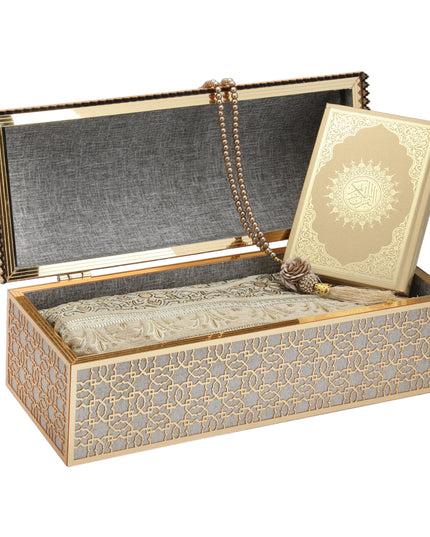 38x15x18 Cm Hediyelik Seccade Kuran-ı Kerim Tesbih Sandık Set