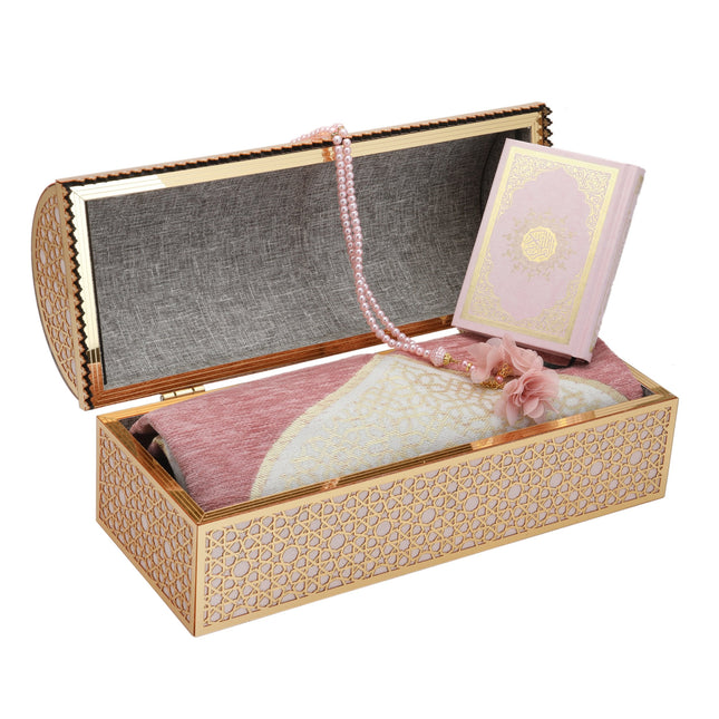 37x15x16 Cm Hediyelik Seccade Kuran-ı Kerim Tesbih Sandık Set