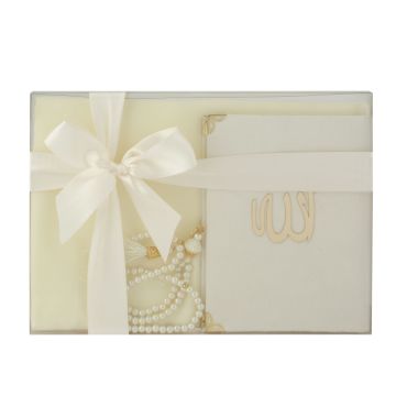 Hediyelik Eşarp Yasin Kitabı Ve Tesbih Seti Krem