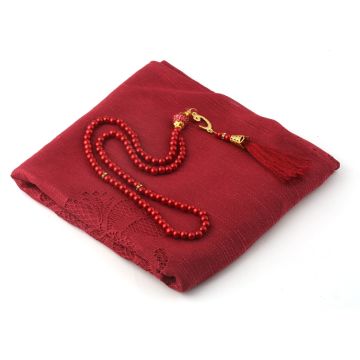 Hediyelik Şal Tesbih Seti Bordo