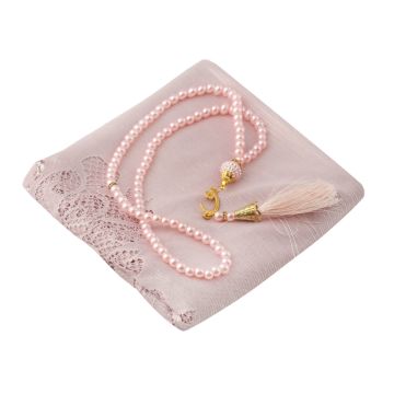 Hediyelik Şal Tesbih Seti Pembe