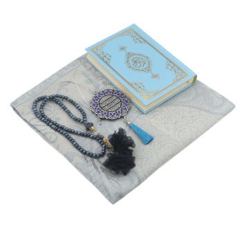Hediyelik Kuran-ı Kerim Seccade Otosüs Tesbih Seti Lacivert