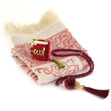 Bade Serisi Seccade Mini Kuran-ı Kerim Tesbih Seti Bordo