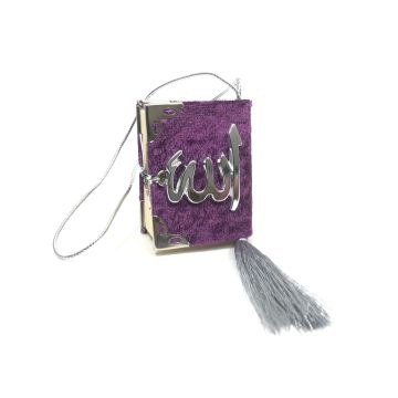 Kadife Kaplı Gümüş Lafızlı Tam Mini Kuran-ı Kerim Oto Süs 10'lu Mürdüm