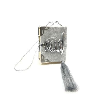 Kadife Kaplı Gümüş Lafızlı Tam Mini Kuran-ı Kerim Oto Süs 10'lu Gri
